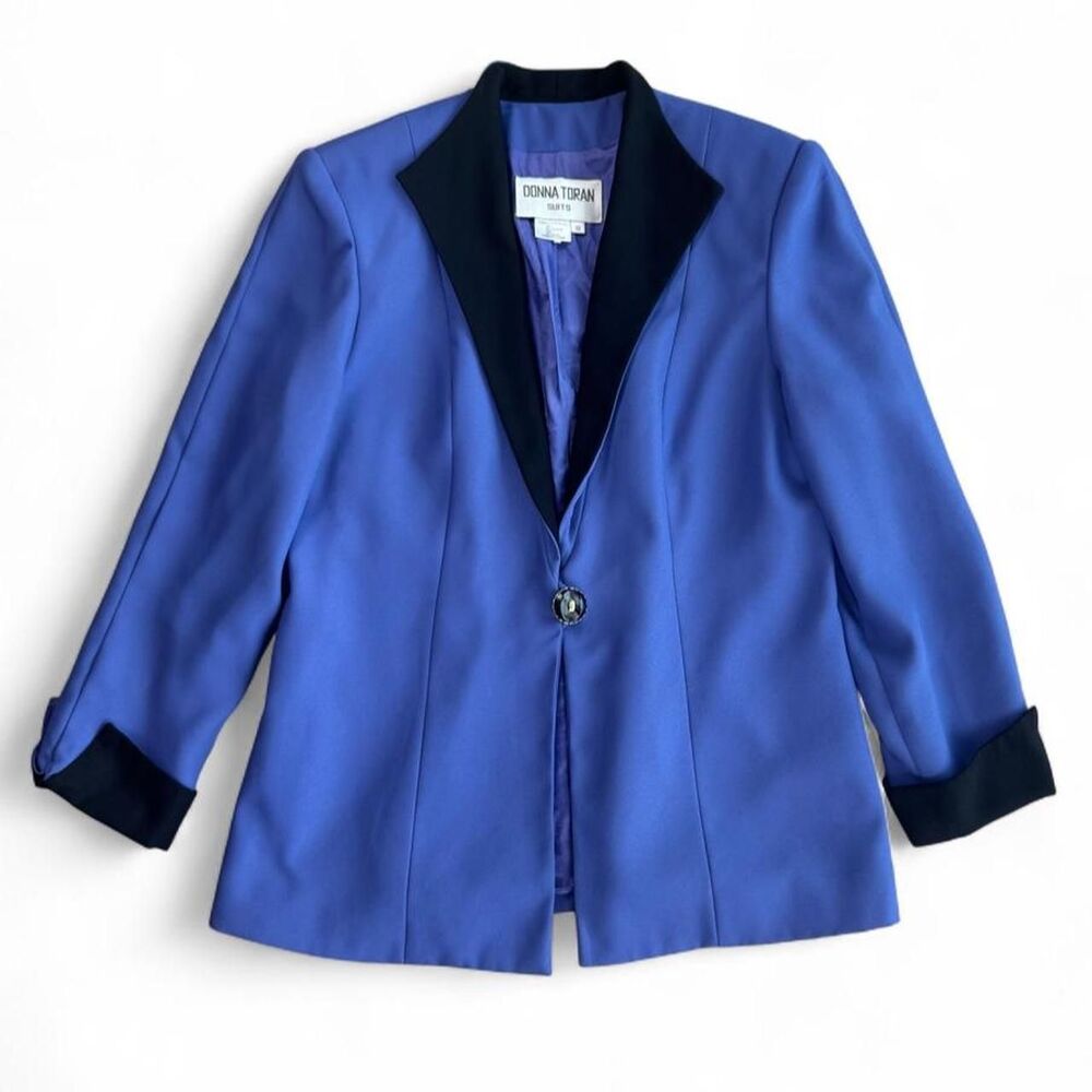 Vintage Donna Toran Blue Black Contrast Blazer Size 10